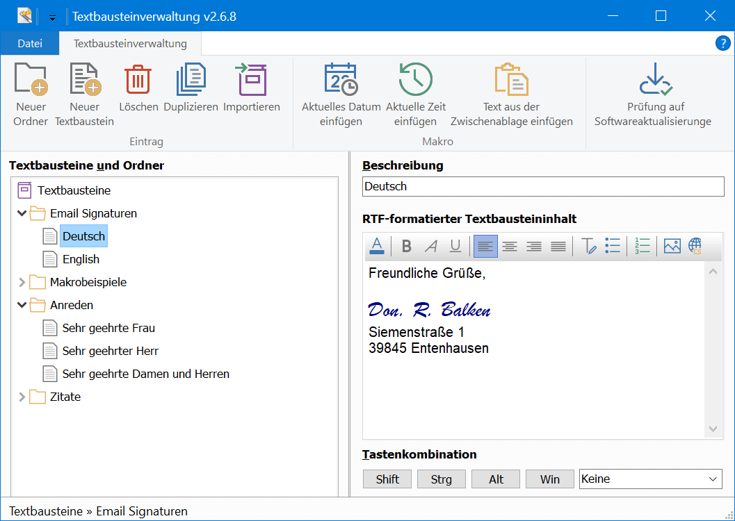 Textbausteinverwaltung Screenshot